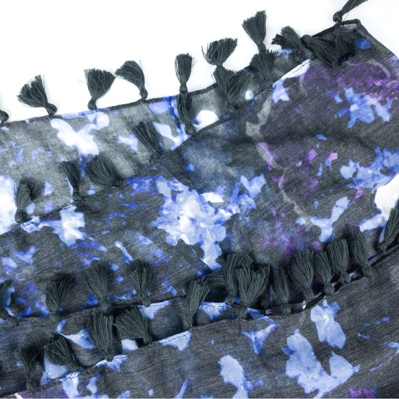 Peter Som Dream Floral Print beach fringe Sarong in Meteorite Black Blue - Picture 15 of 16